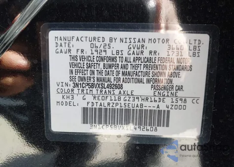 2025 Nissan Kicks Play S from USA, damaged, VIN 3N1CP5BVXSL492608
